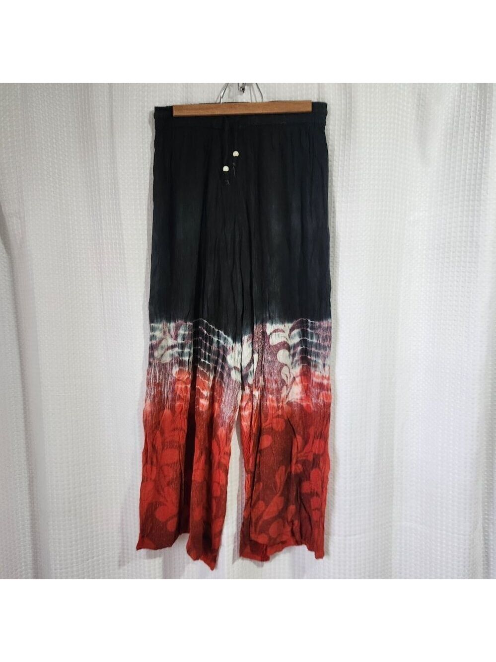 Papa Vancouver Crinkle Rayon Wide Leg Pants Boho Black Red White Made in India